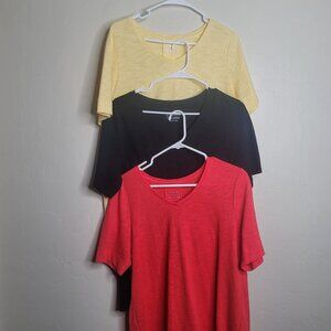 3 CHICO'S Tops Size 1 M  Ultimate Tee High Low Asymetrical Hem Red Yellow Black
